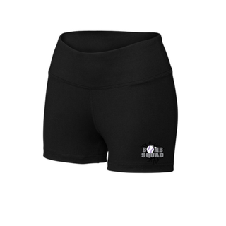 Bomb Squad dark grey softball logo women's Interval Performance shorts in Black, shown on model