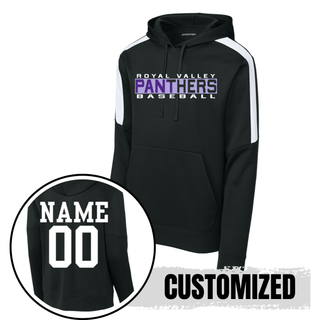 Royal Valley Panthers Baseball Legacy Fan Favorite Hoodie black performance hoodie featuring Royal Valley Panthers Baseball graphic with optional name and number customization on the back.