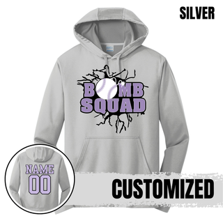 Bomb Squad Lavender Softball Logo Performance Fleece Hoodie color options: Black, Charcoal, and Silver