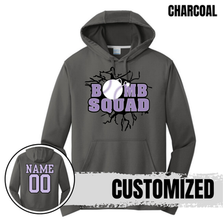 Bomb Squad Lavender Softball Logo Performance Fleece Hoodie in Charcoal with optional back name and number