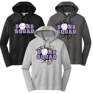 Bomb Squad Lavender Softball Logo Performance Fleece Hoodie in Silver with optional back name and number