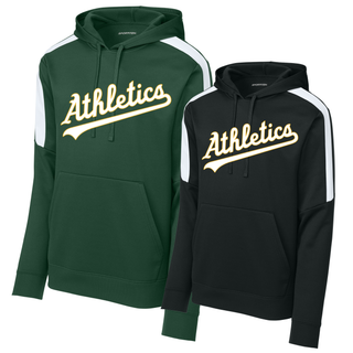 Topeka Athletics Baseball Script Fan Favorite Performance Hoodie in dark green and black sport hoodies with Athletics script logo
