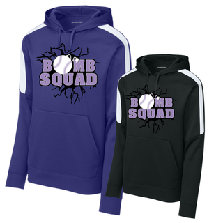 Bomb Squad Lavender Softball Logo Fan Favorite Colorblock Hoodie color options: Purple and Black