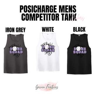 Bomb Squad Lavender Softball Logo Men's PosiCharge Competitor Tank color options: Iron Grey, White, and Black