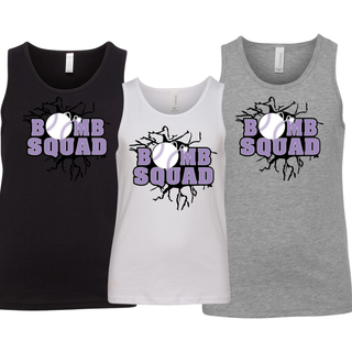 Bomb Squad Lavender Softball Logo Youth Jersey Tank in Black, White, and Athletic Heather Grey