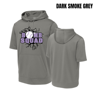 Bomb Squad Lavender Softball Logo Fleece Short Sleeve Hooded Pullover in Dark Smoke Grey, front and back