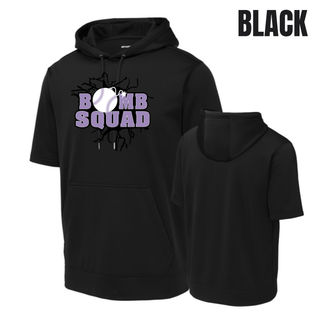 Bomb Squad Lavender Softball Logo Fleece Short Sleeve Hooded Pullover in Black, front and back