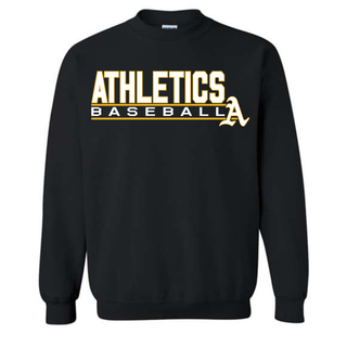 Topeka Athletics Baseball Stacked Dugout Top black sweatshirt featuring Athletics Baseball graphic with A logo