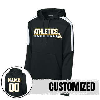 Topeka Athletics Baseball Fan Favorite Performance Hoodie black Sport Tek performance hoodie with Athletics Baseball graphic and optional custom name and number on back