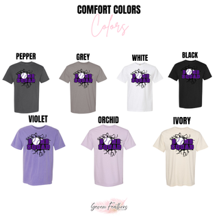 Bomb Squad Purple Softball Logo Top Bella Canvas color options: White, Athletic Heather, Heather Dust, Ash Grey, Team Purple, Dark Lavender, and Black