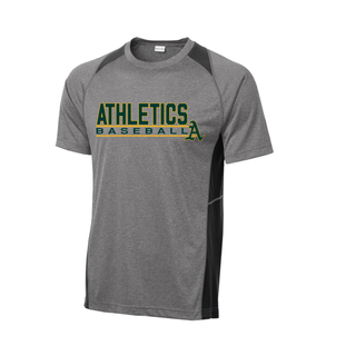 Topeka Athletics Baseball Stacked Dugout Contender Performance Tee grey athletic shirt featuring Athletics Baseball stacked dugout graphic with A logo