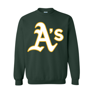 Topeka Athletics Baseball Classic A logo forest green crewneck top featuring large A’s baseball logo on the front.