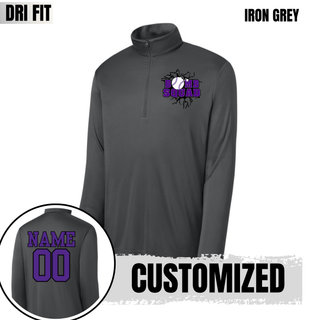 Bomb Squad Purple Softball Logo PosiCharge Quarter-Zip in Iron Grey, with optional back name and number