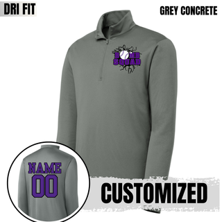 Bomb Squad Purple Softball Logo PosiCharge Quarter-Zip in Grey Concrete, with optional back name and number