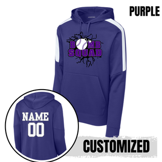 Bomb Squad Purple Softball Logo Fan Favorite Colorblock Hoodie in Purple, with optional back name and number