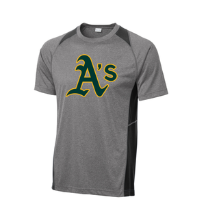 Topeka Athletics baseball contender performance tee featuring classic A’s logo on grey and black athletic performance shirt for Topeka Athletics baseball players and fans