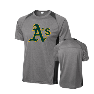 Topeka Athletics baseball contender performance tee front and back view featuring classic A’s logo athletic performance shirt for Topeka Athletics baseball fans