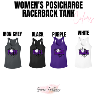 Bomb Squad Purple Softball Logo Women's PosiCharge Racerback Tank – color options: Iron Grey, Black, Purple, White