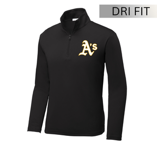 Topeka Athletics baseball dri fit performance quarter zip top featuring classic A’s logo on black athletic training pullover for Topeka Athletics baseball players and fans