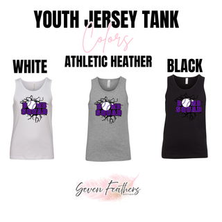 Bomb Squad Purple Softball Logo Youth Jersey Tank – color options: White, Athletic Heather Grey, Black