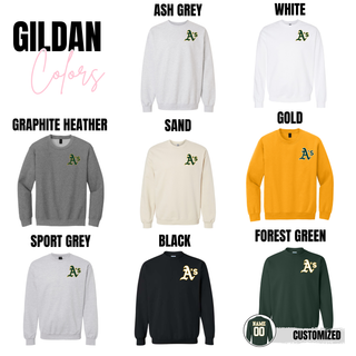 Topeka Athletics Baseball pocket logo top Gildan color options including ash grey, white, sand, gold, black, forest green, graphite heather, and sport grey