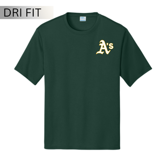 Topeka Athletics Baseball pocket logo dri fit performance top in dark green featuring small A’s logo on the left chest