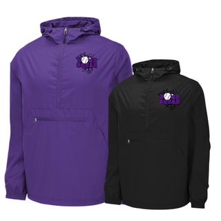 Bomb Squad Purple Softball Logo Packable Anorak Jacket in Purple and Black