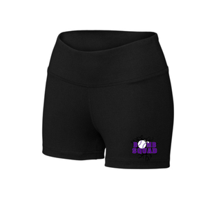 Bomb Squad Purple Softball Logo Women's Interval Performance Shorts in Black, flat lay
