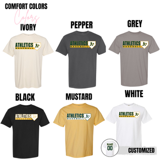 Topeka Athletics Baseball Home Plate Script Logo Top Comfort Colors tee color options including ivory pepper grey black mustard and white