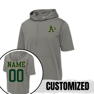 Grey Topeka Athletics Baseball short sleeve hooded pullover with pocket logo and optional player name and number customization on back