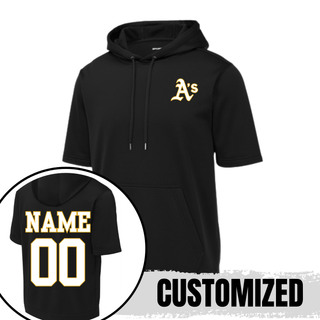 Black Topeka Athletics Baseball short sleeve hooded pullover with pocket logo and optional player name and number customization on back