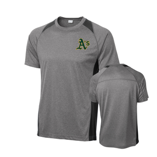 Topeka Athletics Baseball contender performance tee front and back view with pocket logo on chest and athletic performance fabric panels