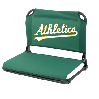 Topeka Athletics Baseball script logo stadium seat green portable bleacher chair with padded backrest and Athletics script logo