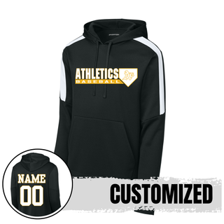 Topeka Athletics Baseball Home Plate Logo Fan Favorite Hoodie black with white shoulder stripe and optional custom name and number on back