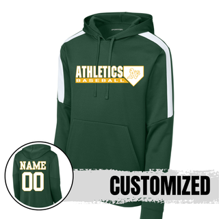 Topeka Athletics Baseball Home Plate Logo Fan Favorite Hoodie forest green with white shoulder stripe and optional custom name and number on back