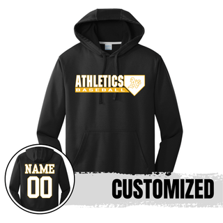 Topeka Athletics Baseball Home Plate Logo Performance Hoodie black athletic hoodie with optional custom name and number on back