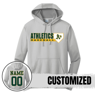 Topeka Athletics Baseball Home Plate Logo Performance Hoodie silver athletic hoodie with optional custom name and number on back