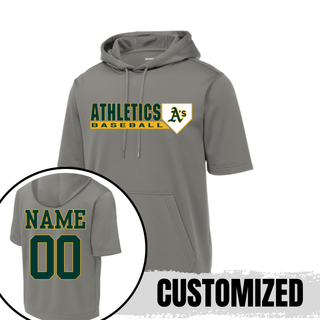 Grey Topeka Athletics Baseball short sleeve hooded pullover hoodie with customizable player name and number on the back