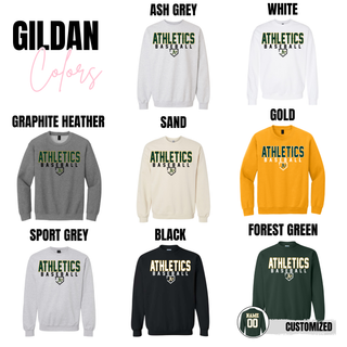 Topeka Athletics Baseball Classic Dugout Graphic Top Gildan apparel color options including ash grey, white, graphite heather, sand, gold, sport grey, black, and forest green
