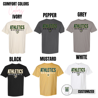 Topeka Athletics Baseball Classic Dugout Graphic Top Comfort Colors apparel color options including ivory, pepper, grey, black, mustard, and white