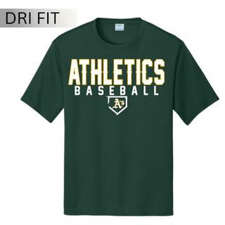 Topeka Athletics Baseball Dugout Dri Fit Performance Top in dark green with Athletics Baseball graphic on front