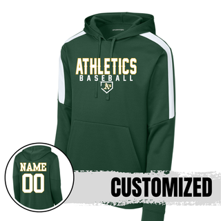 Topeka Athletics Baseball Dugout Fan Favorite Hoodie in forest green with Athletics Baseball front graphic and optional player name and number on back