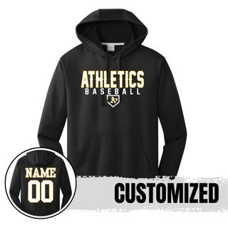 Topeka Athletics Baseball Dugout Performance Hoodie in black with Athletics Baseball front graphic and customizable player name and number on the back