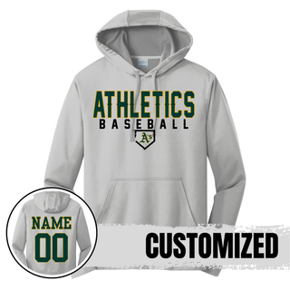 Topeka Athletics Baseball Dugout Performance Hoodie in grey with Athletics Baseball front graphic and optional player name and number on the back