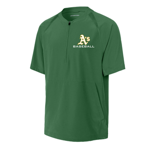 Topeka A’s Baseball Dugout short sleeve performance quarter zip featuring the A’s Baseball chest logo on a green athletic quarter zip performance top.
