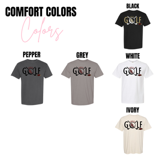 Silver Lake Eagles golf club fan top shown on Bella Canvas apparel in white, ash grey, heather dust, black, athletic heather, and maroon options.