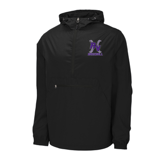 Royal Valley Panthers RV baseball cross stitch packable jacket in black with RV baseball stitch logo