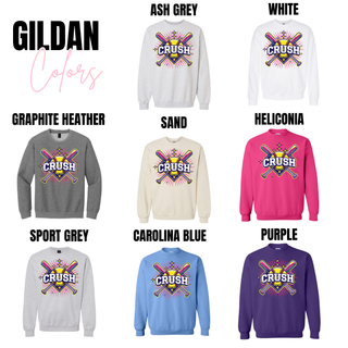 Crush softball graphic Bella Canvas apparel color options including white athletic heather heather dust dark lavender ash grey berry team purple and carolina blue