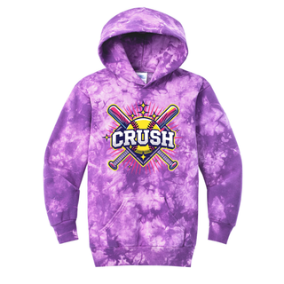 Purple Crush Softball cross bats starburst crystal tie dye hoodie with optional player name and number customization