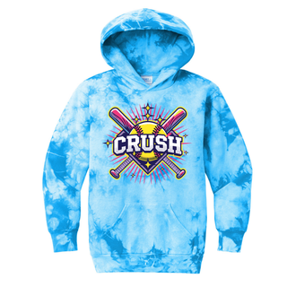 Blue Crush Softball cross bats starburst crystal tie dye hoodie with crossed bats softball graphic on front